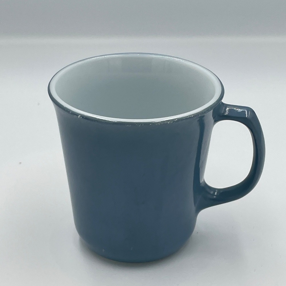 Vintage Pyrex D-Handle Milk Glass Coffee Mug Slate Blue Made in USA